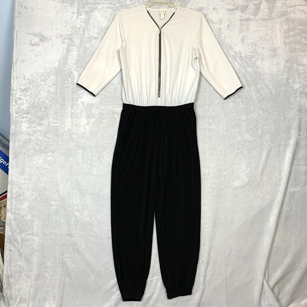 Chico’s Jumpsuit Womens 1 (10-12) Gray / Black Elastic Waist Evening Elegant